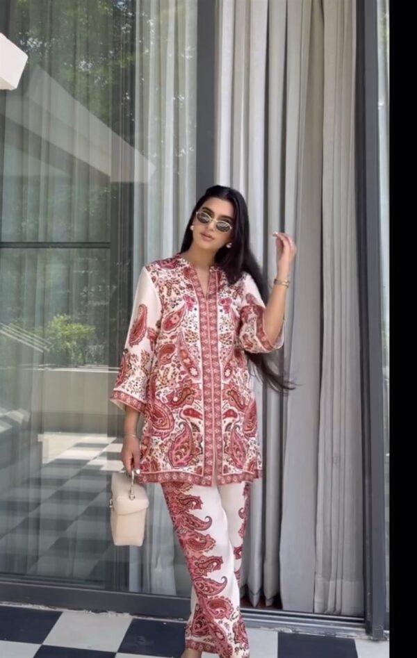 Designer Party Wear Printed Pure Malai Satin Co-Ord Set - Image 3