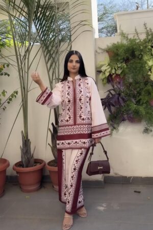 Designer Party Wear Printed Pure Malai Satin Co-Ord Set