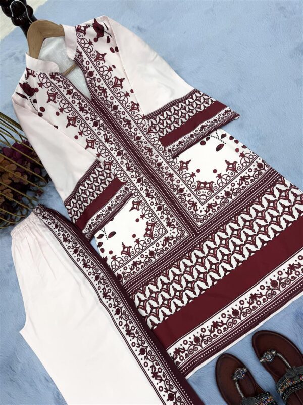 Designer Party Wear Printed Pure Malai Satin Co-Ord Set - Image 4