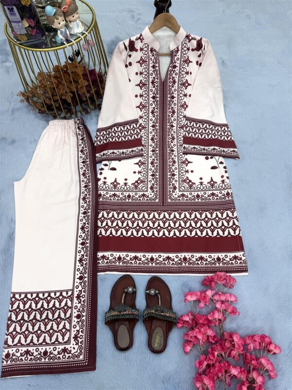 Designer Party Wear Printed Pure Malai Satin Co-Ord Set - Image 5