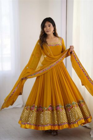 Heavy Georgette Embroidered Party Wear Gown with Dupatta