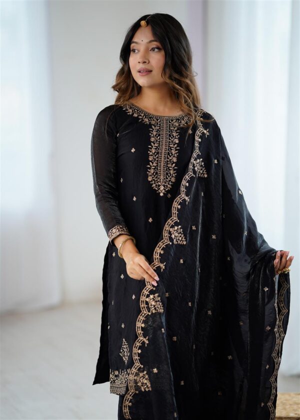 Crunchy Silk Embroidered Kediyakurta Sharara Set with Dupatta - Image 2