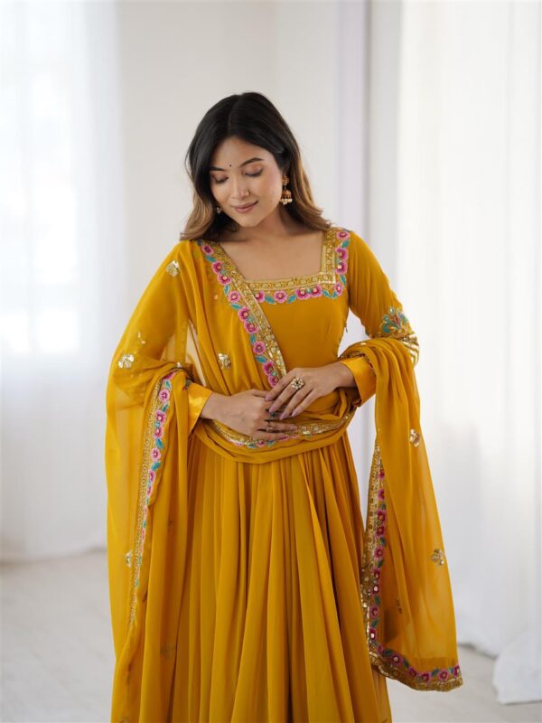 Heavy Georgette Embroidered Party Wear Gown with Dupatta - Image 2