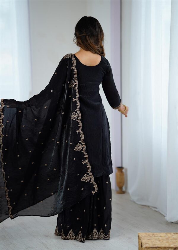 Crunchy Silk Embroidered Kediyakurta Sharara Set with Dupatta - Image 4
