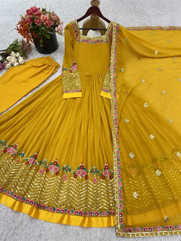 Heavy Georgette Embroidered Party Wear Gown with Dupatta - Image 4