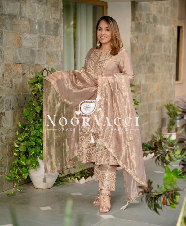 Shop Fandy Silk Heavy Embroidered Suit Set with Dupatta - Image 3