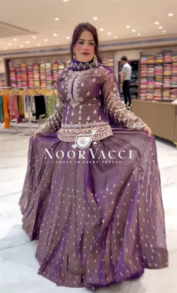 Buy Simmer Silk Embroidered Lehenga Set with Net Dupatta - Image 3