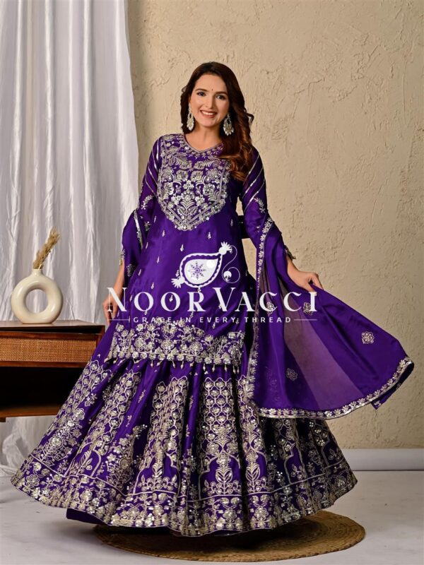 Shop Chinnon Silk Embroidered Lehenga Set with Dupatta - Image 2