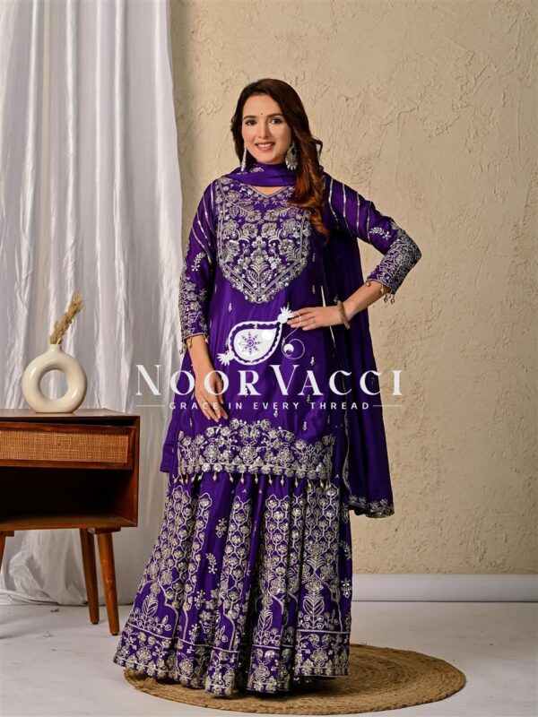 Shop Chinnon Silk Embroidered Lehenga Set with Dupatta - Image 3