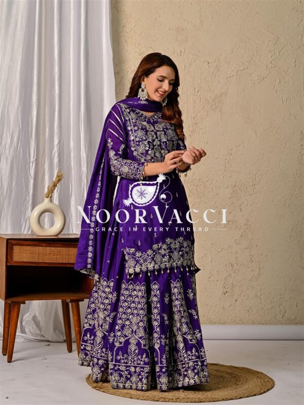 Shop Chinnon Silk Embroidered Lehenga Set with Dupatta - Image 4