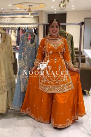 Shop Natural Crepe Embroidered Sharara Plazo Set with Dupatta