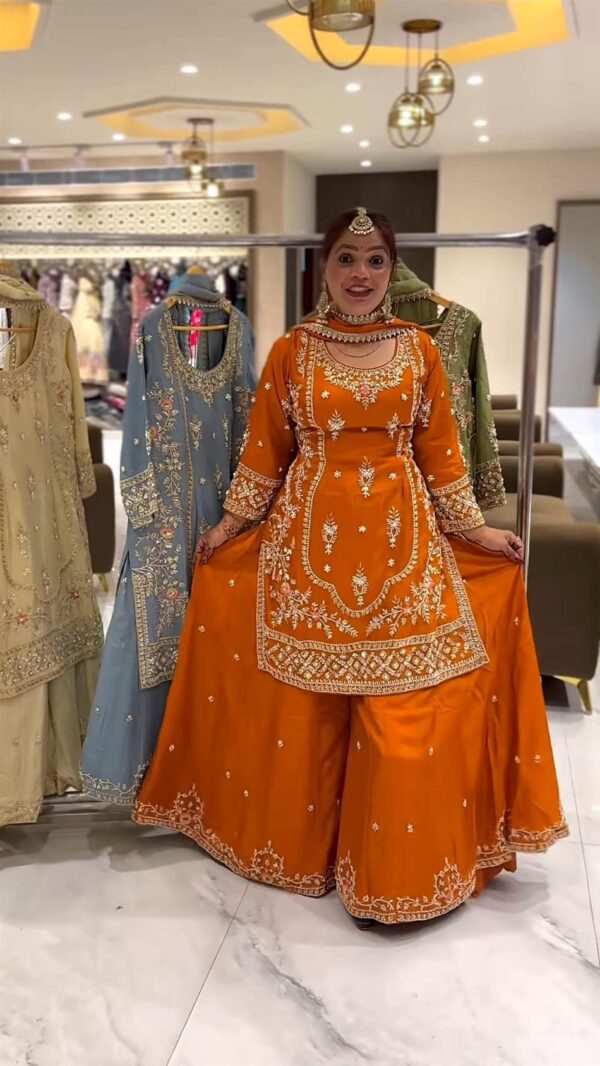 Shop Natural Crepe Embroidered Sharara Plazo Set with Dupatta