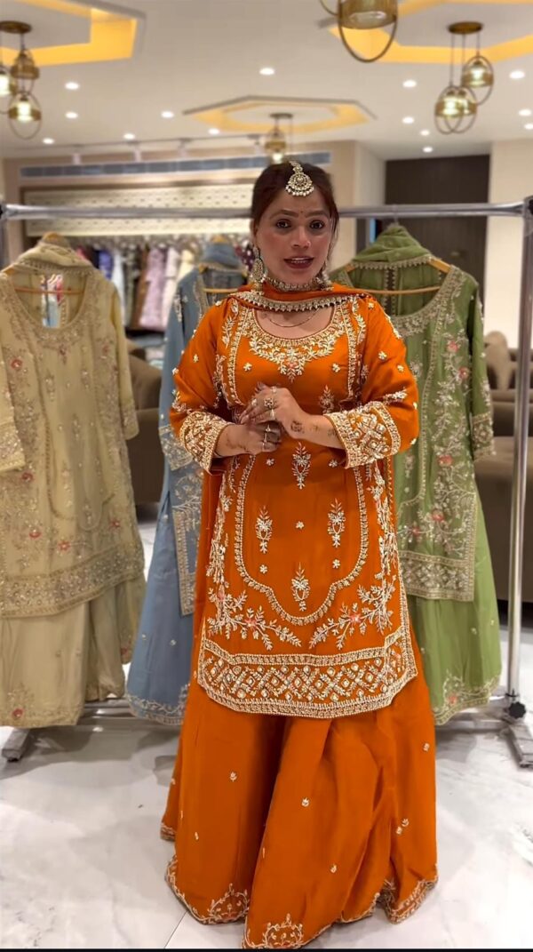Shop Natural Crepe Embroidered Sharara Plazo Set with Dupatta - Image 2