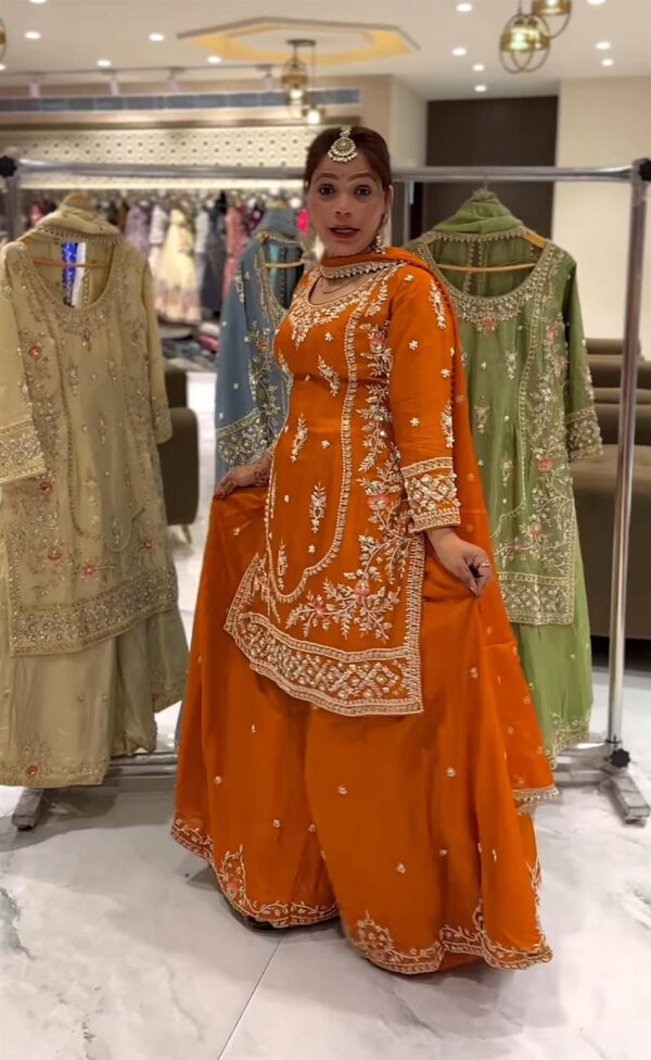 Shop Natural Crepe Embroidered Sharara Plazo Set with Dupatta - Image 3