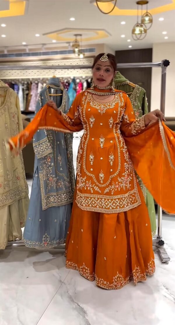 Shop Natural Crepe Embroidered Sharara Plazo Set with Dupatta - Image 4