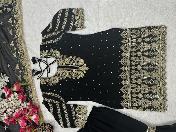 Buy Faux Georgette Embroidered Top with Sharara Palazzo and Dupatta Set - Image 7