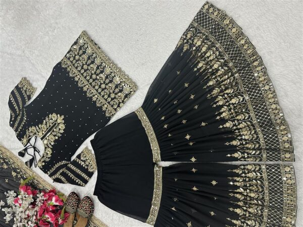 Buy Faux Georgette Embroidered Top with Sharara Palazzo and Dupatta Set - Image 6