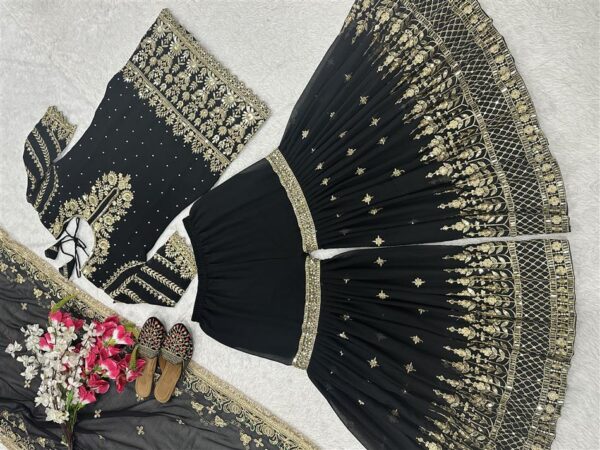 Buy Faux Georgette Embroidered Top with Sharara Palazzo and Dupatta Set - Image 5