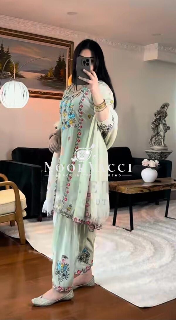 Shop Chinnon Silk Embroidered Dhoti Salwar Set with Dupatta - Image 3