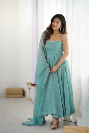 Crunchy Silk Anarkali Set with Sirozki Work & Dupatta