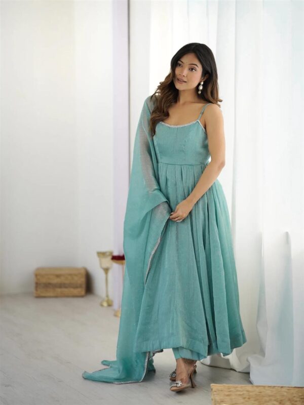 Crunchy Silk Anarkali Set with Sirozki Work & Dupatta