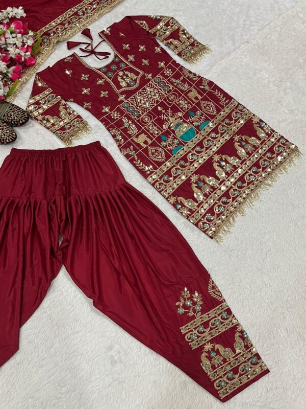 Natural Crepe Embroidered Dhoti Salwar Set - Image 5