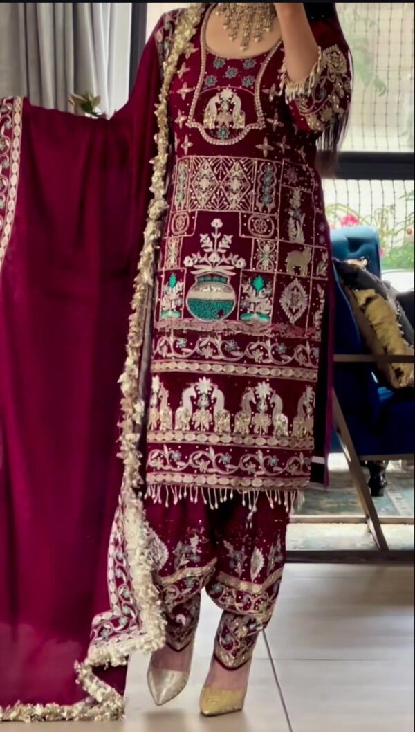 Natural Crepe Embroidered Dhoti Salwar Set