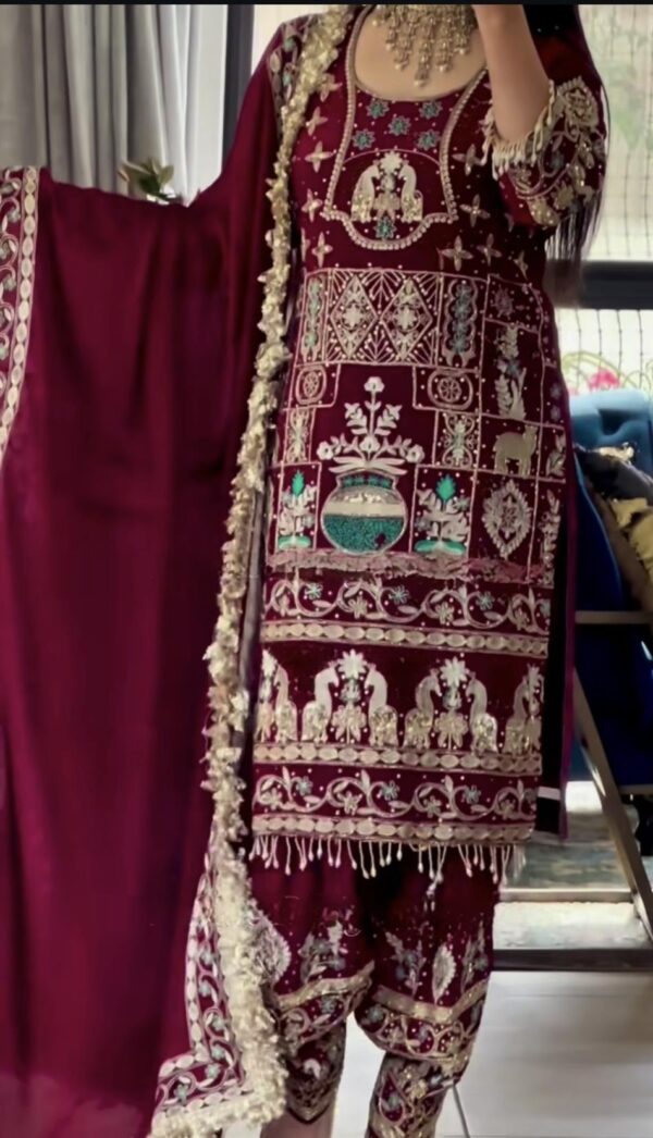 Natural Crepe Embroidered Dhoti Salwar Set - Image 3