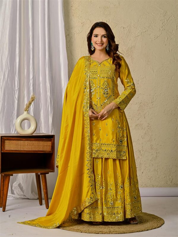 Designer Party Wear Sharara Palazzo Suit with Embroidered Dupatta - Image 3
