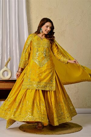 Designer Party Wear Sharara Palazzo Suit with Embroidered Dupatta