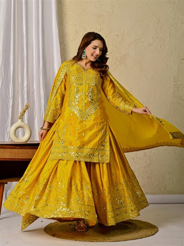 Designer Party Wear Sharara Palazzo Suit with Embroidered Dupatta