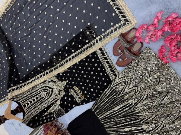 Faux Georgette Embroidered Plazzo Set with Dupatta - Image 4
