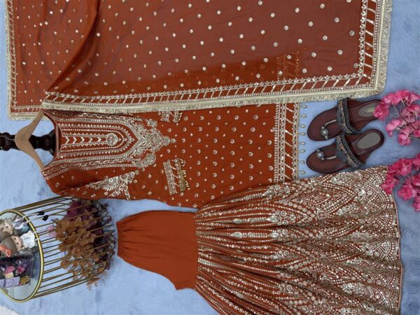 Faux Georgette Embroidered Plazzo Set with Dupatta - Image 5