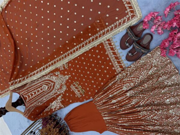 Faux Georgette Embroidered Plazzo Set with Dupatta - Image 4
