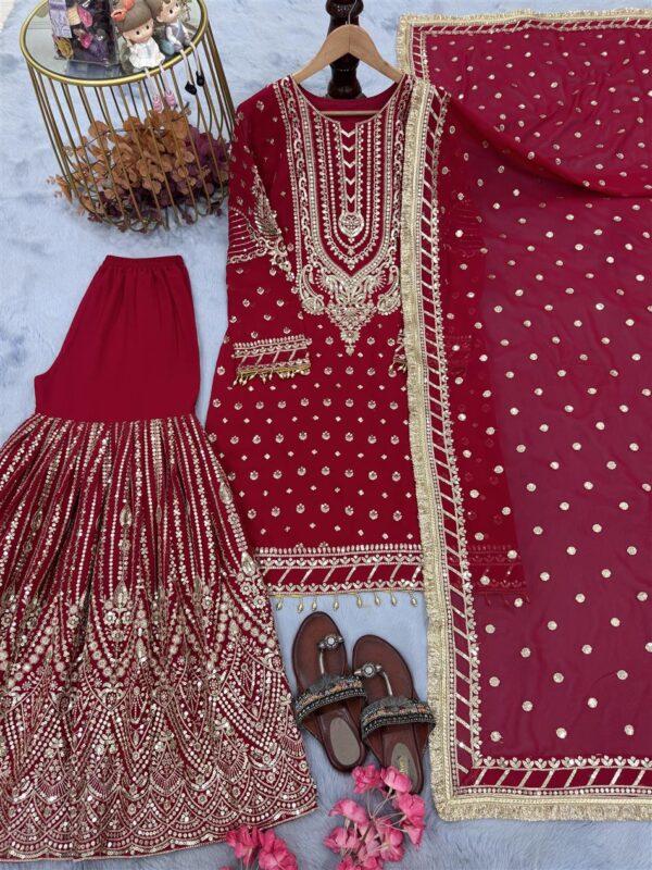 Faux Georgette Embroidered Plazzo Set with Dupatta - Image 3