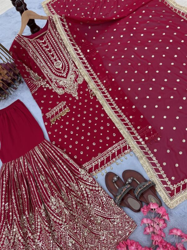 Faux Georgette Embroidered Plazzo Set with Dupatta - Image 4