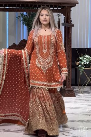 Faux Georgette Embroidered Plazzo Set with Dupatta