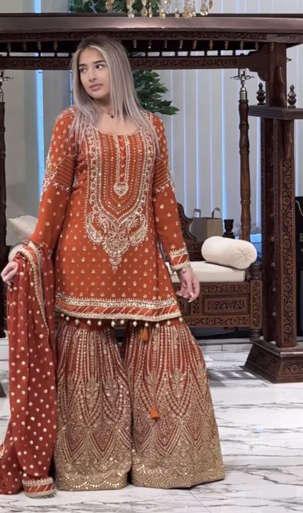 Faux Georgette Embroidered Plazzo Set with Dupatta - Image 3