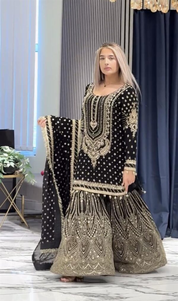 Faux Georgette Embroidered Plazzo Set with Dupatta - Image 3
