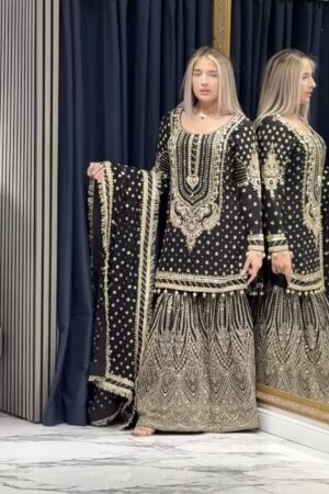 Faux Georgette Embroidered Plazzo Set with Dupatta