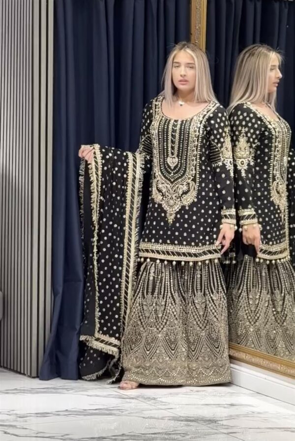 Faux Georgette Embroidered Plazzo Set with Dupatta