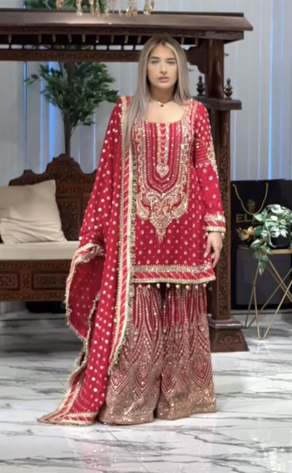 Faux Georgette Embroidered Plazzo Set with Dupatta