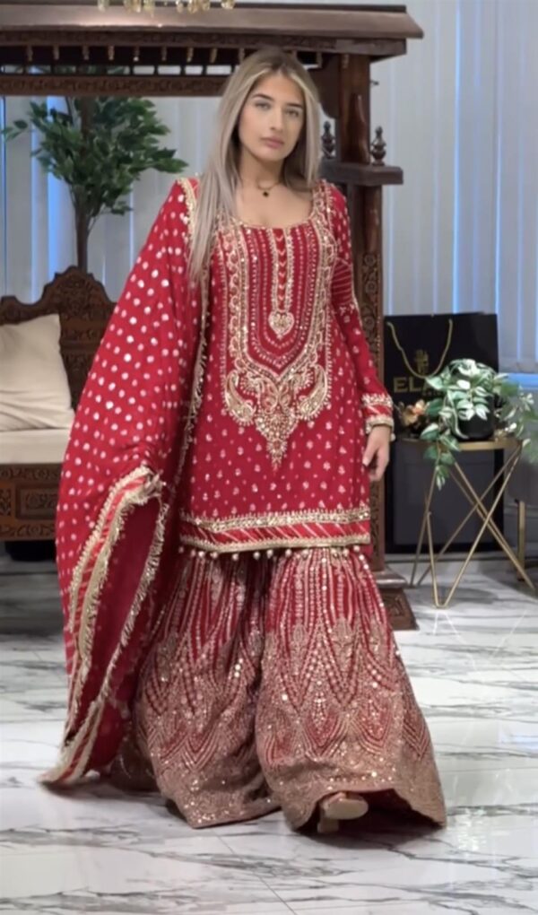 Faux Georgette Embroidered Plazzo Set with Dupatta - Image 2