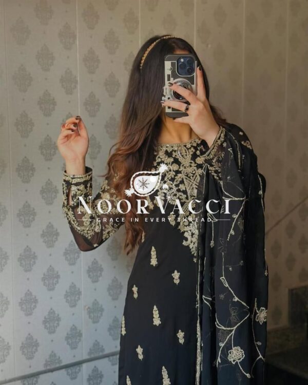 Shop Heavy Chinnon Silk Embroidered Long Top Pant Set with Dupatta - Image 3