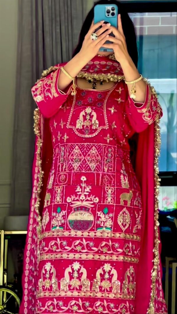 Natural Crepe Embroidered Dhoti Salwar Set - Image 3
