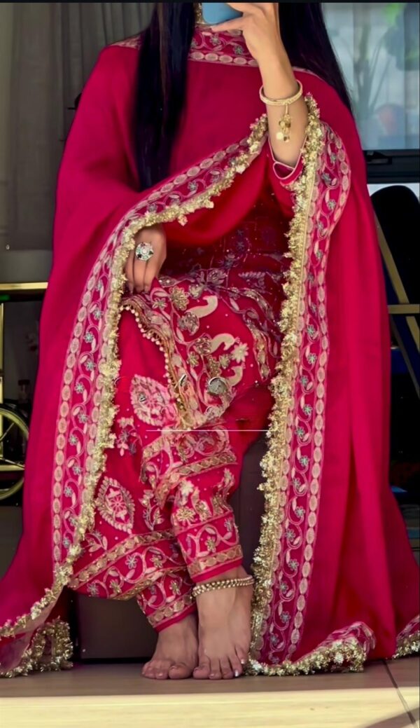 Natural Crepe Embroidered Dhoti Salwar Set - Image 2