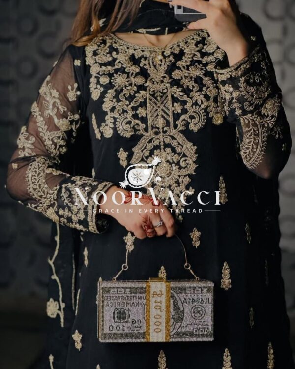 Shop Heavy Chinnon Silk Embroidered Long Top Pant Set with Dupatta - Image 6