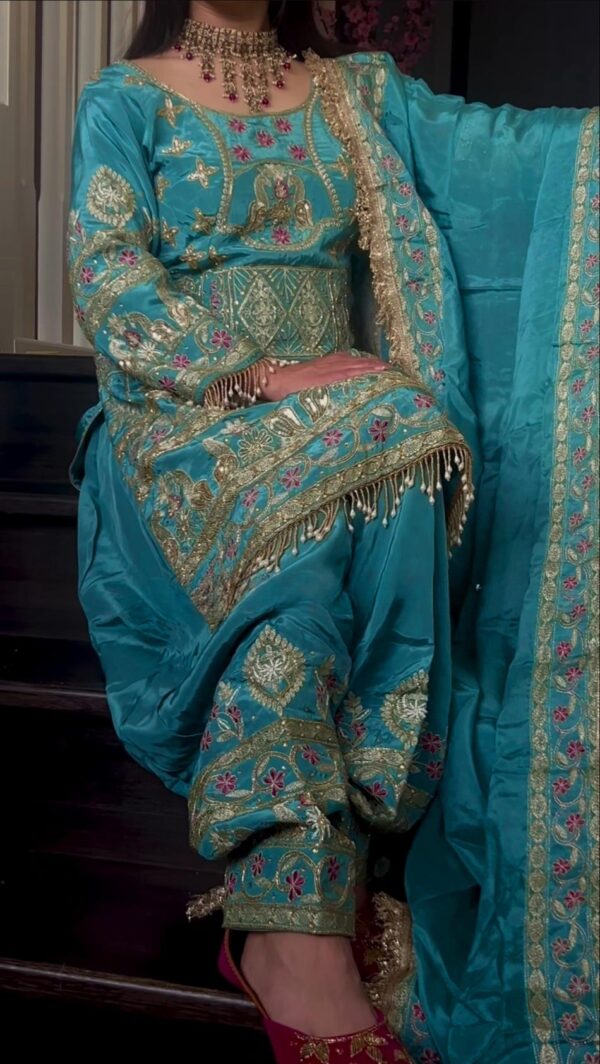 Natural Crepe Embroidered Dhoti Salwar Set - Image 2