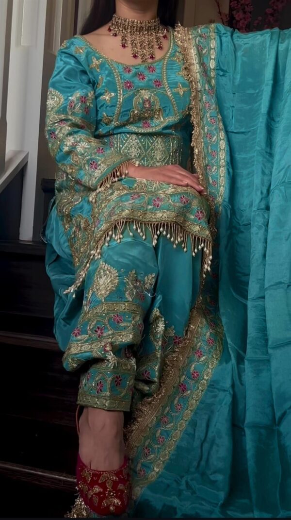 Natural Crepe Embroidered Dhoti Salwar Set - Image 3