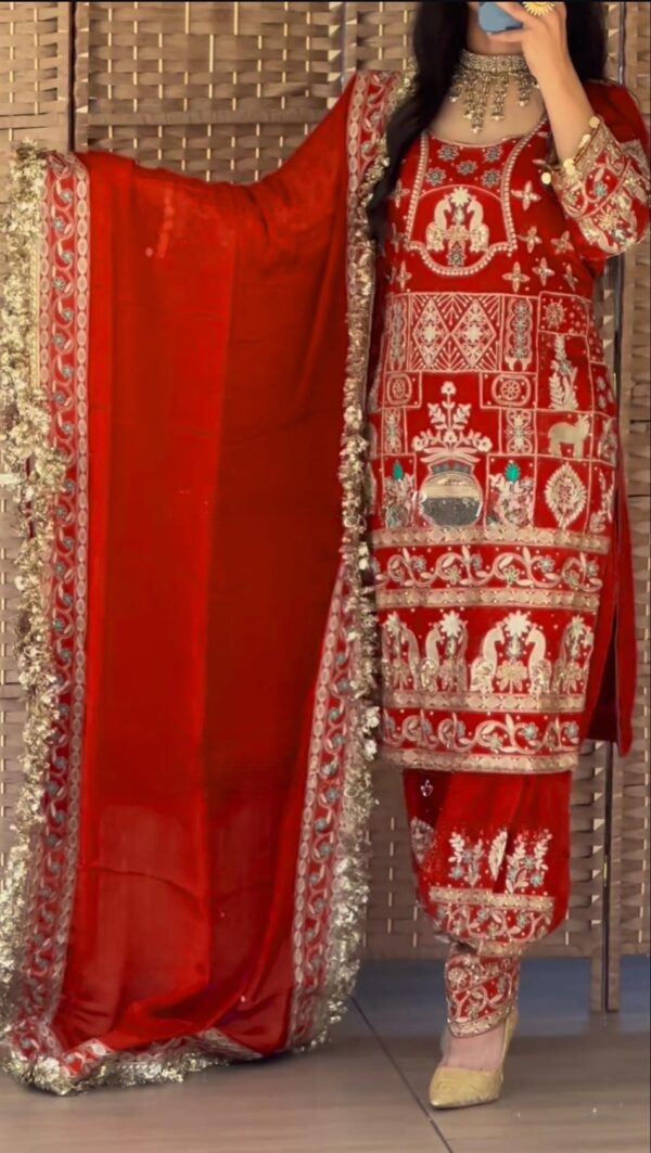 Natural Crepe Embroidered Dhoti Salwar Set - Image 2